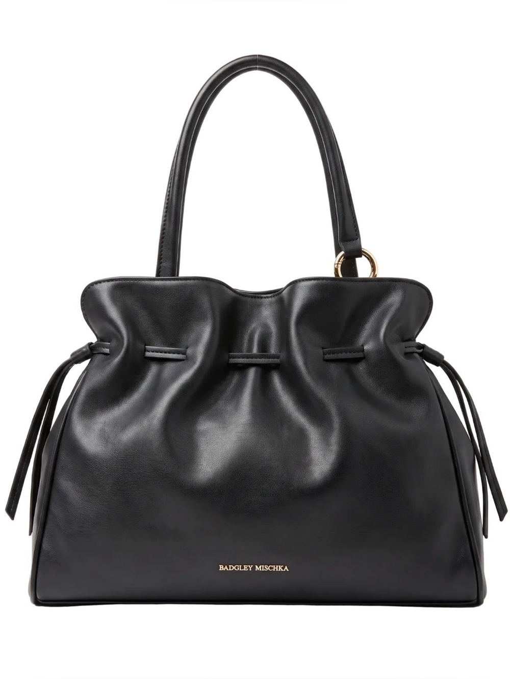 Badgley Mischka Black Leather Drawstring Shoulder and Crossbody Bag